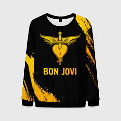 Свитшот мужской Bon Jovi - gold gradient, цвет: 3D-черный