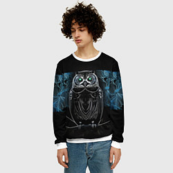 Свитшот мужской Сова с красивыми узорами в виде цветов, цвет: 3D-белый — фото 2