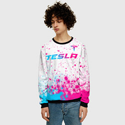 Свитшот мужской Tesla neon gradient style: символ сверху, цвет: 3D-черный — фото 2