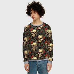Свитшот мужской Череп рябина шишки и хвойные ветки, цвет: 3D-меланж — фото 2