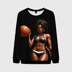 Свитшот мужской Девушка с баскетбольным мячом, цвет: 3D-черный