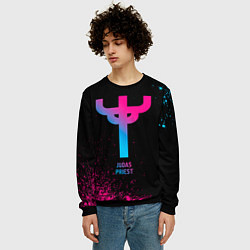Свитшот мужской Judas Priest - neon gradient, цвет: 3D-черный — фото 2