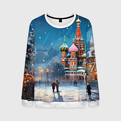 Свитшот мужской Новогодняя Москва, цвет: 3D-белый