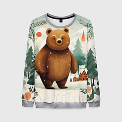 Свитшот мужской Рождественский мишка фолк-арт, цвет: 3D-меланж