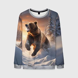 Свитшот мужской Бурый медведь в лесу, цвет: 3D-меланж