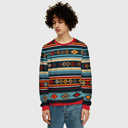 Свитшот мужской Этнический орнамент в горизонтальную полоску, цвет: 3D-красный — фото 2