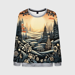 Свитшот мужской Зимний предновогодний пейзаж, цвет: 3D-меланж