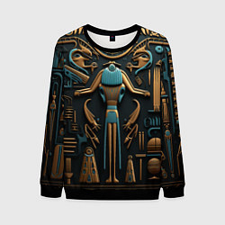 Свитшот мужской Орнамент в стиле египетской иероглифики, цвет: 3D-черный