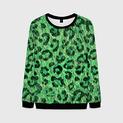 Свитшот мужской Зелёный леопард паттерн, цвет: 3D-черный