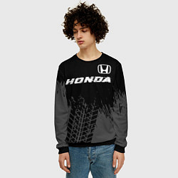 Свитшот мужской Honda speed на темном фоне со следами шин посереди, цвет: 3D-черный — фото 2