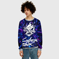 Свитшот мужской Cyberpunk 2077: samurai blue, цвет: 3D-меланж — фото 2