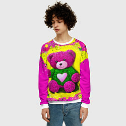 Свитшот мужской Розовый мишка в вязаном свитере, цвет: 3D-белый — фото 2
