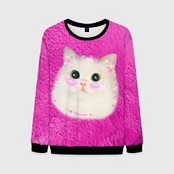 Свитшот мужской Кот мем в сердечках, цвет: 3D-черный