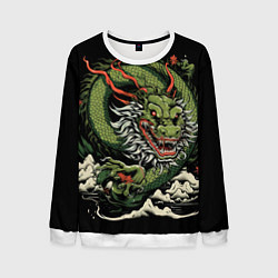 Свитшот мужской Символ года зеленый дракон, цвет: 3D-белый