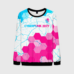 Мужской свитшот Cyberpunk 2077 neon gradient style посередине