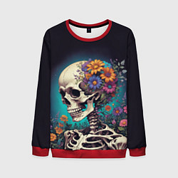 Свитшот мужской Скелет с яркими цветами, цвет: 3D-красный