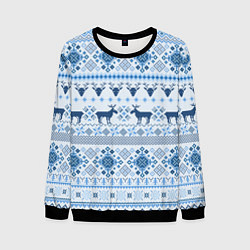 Свитшот мужской Blue sweater with reindeer, цвет: 3D-черный