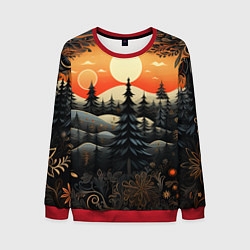 Свитшот мужской Зимний лес в ожидании праздника, цвет: 3D-красный