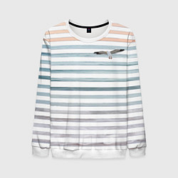 Свитшот мужской Море скрытое в полосках тельняшки чайка, цвет: 3D-белый