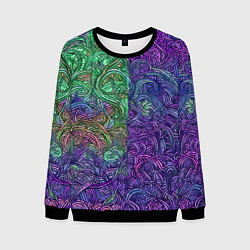 Свитшот мужской Вьющийся узор фиолетовый и зелёный, цвет: 3D-черный
