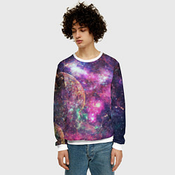 Свитшот мужской Пурпурные космические туманности со звездами, цвет: 3D-белый — фото 2