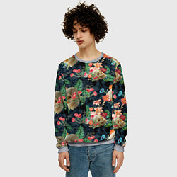 Свитшот мужской Узор из черепов с цветами и листьями, цвет: 3D-меланж — фото 2