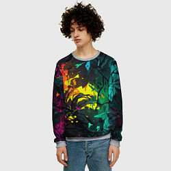 Свитшот мужской Яркие разноцветные абстрактные листья, цвет: 3D-меланж — фото 2