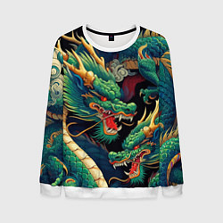 Свитшот мужской Два Японских дракона - ирезуми, цвет: 3D-белый