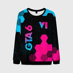 Свитшот мужской GTA 6 - neon gradient вертикально, цвет: 3D-черный