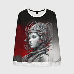 Свитшот мужской Девушка в кибернетическом шлеме, цвет: 3D-белый
