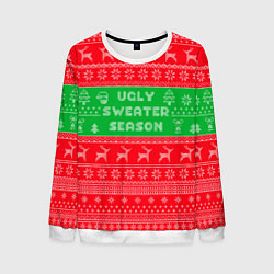 Свитшот мужской Ужасный новогодний свитер, цвет: 3D-белый