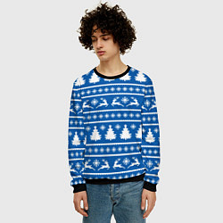 Свитшот мужской Синий свитер с новогодними оленями, цвет: 3D-черный — фото 2
