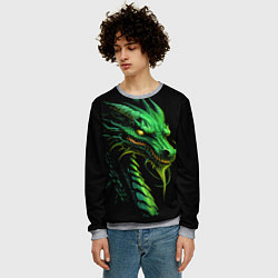 Свитшот мужской Зеленый дракон иллюстрация, цвет: 3D-меланж — фото 2
