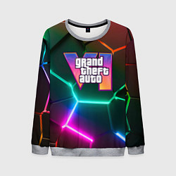 Свитшот мужской GTA 6 лого на фоне разлома разноцветных плит, цвет: 3D-меланж