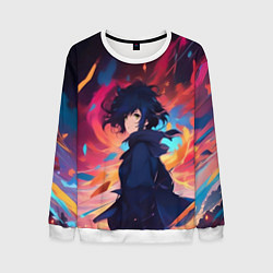 Свитшот мужской Аниме девушка и ветер, цвет: 3D-белый