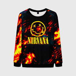 Свитшот мужской Nirvana rock огненное лого лава, цвет: 3D-черный