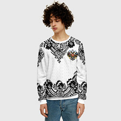 Свитшот мужской Имперский узор Россия герб патриотизм, цвет: 3D-белый — фото 2