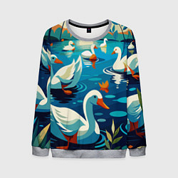 Свитшот мужской Гуси лебеди вода, цвет: 3D-меланж