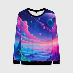 Свитшот мужской Fantastic space landscape - neon glow, цвет: 3D-черный