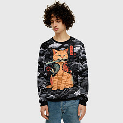 Свитшот мужской Рыжий кот самурай с саблей, цвет: 3D-черный — фото 2