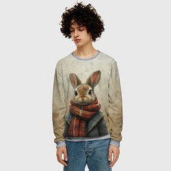 Свитшот мужской Кролик в шарфе, цвет: 3D-меланж — фото 2