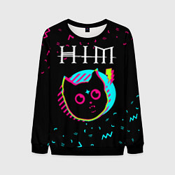 Свитшот мужской HIM - rock star cat, цвет: 3D-черный