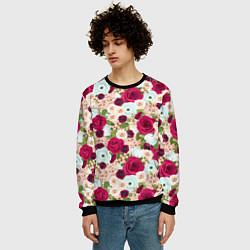 Свитшот мужской Цветочный фон, цвет: 3D-черный — фото 2