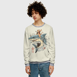 Свитшот мужской Кот якудза верхом на акуле, цвет: 3D-меланж — фото 2