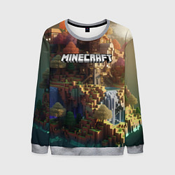 Свитшот мужской Minecraft logo горы и реки, цвет: 3D-меланж