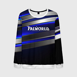 Свитшот мужской Palworld logo синие и серебристые полосы, цвет: 3D-белый