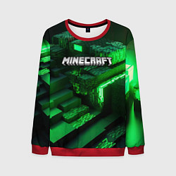 Свитшот мужской Minecraft logo зеленые неоновые кубы, цвет: 3D-красный