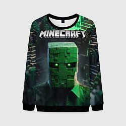 Свитшот мужской Minecraft зеленый персонаж каменные джунгли, цвет: 3D-черный