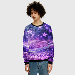 Свитшот мужской Абстрактные звезды в фиолетовых искрах, цвет: 3D-черный — фото 2