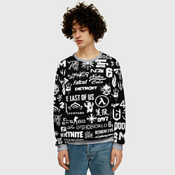 Свитшот мужской Логотипы игр чёрно белый стиль, цвет: 3D-меланж — фото 2